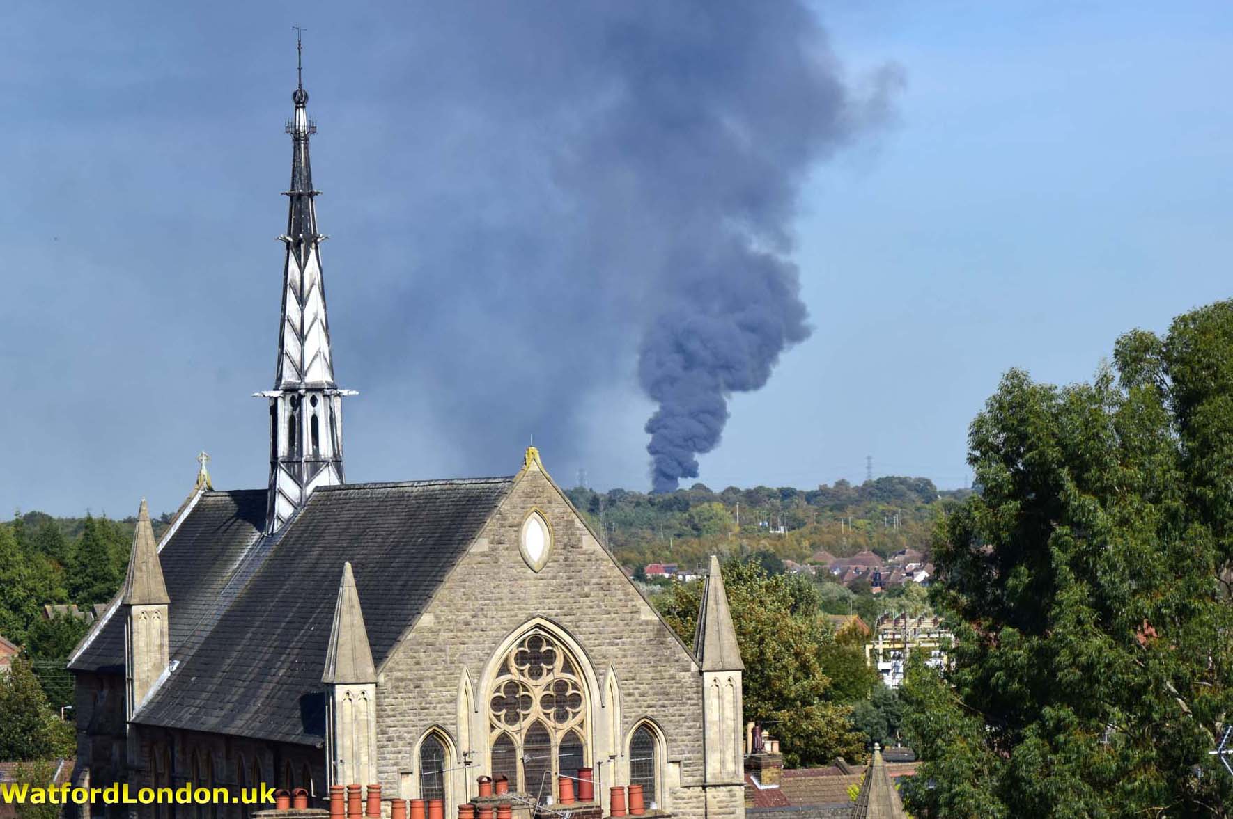 Fire smoke seen for miles in hertfordshire