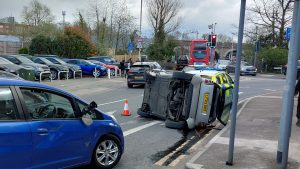 Overturned Car collision on Lower Hight Street near Bushey Arches