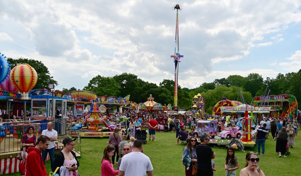fun fair, rides, people, park, outdoors,