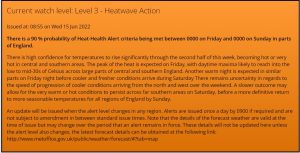 Met Office & NHS Heatwave health Warning issued