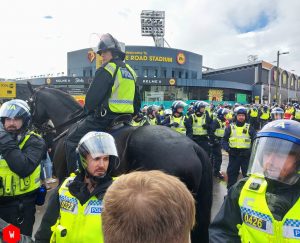 Watford FC vs Luton Town football match Sunday Large police presence on Horseback